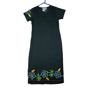 Michael Simon Lite Dress Womens Large Black Embroidered Floral Knit Maxi Boho